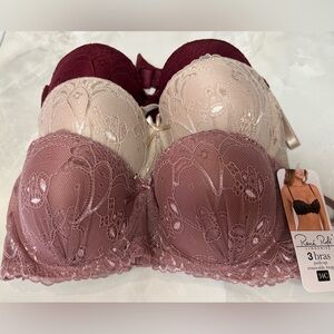 $68 Rene  Rofe Lace Underwire Bra Set - Burgundy, Cream, Mauve